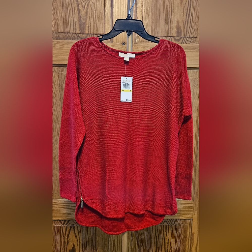 NWT Michael Kors Red Tunic Side Zip Sweater Size Med